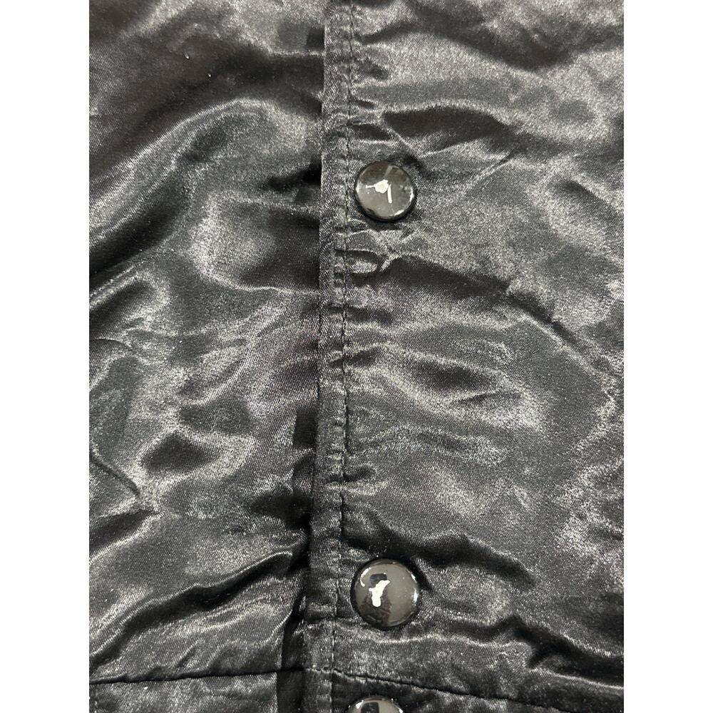 Vintage CBS Satin Bomber Jacket Black Snap Front Crew Style 80s–90s TV Network - Picture 9 of 11